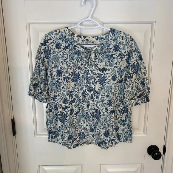 Faherty Salinas Floral Lace-up Linen Top blue 33764 - Picture 6 of 15